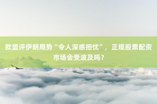 欧盟评伊朗局势“令人深感担忧”，正规股票配资市场会受波及吗？