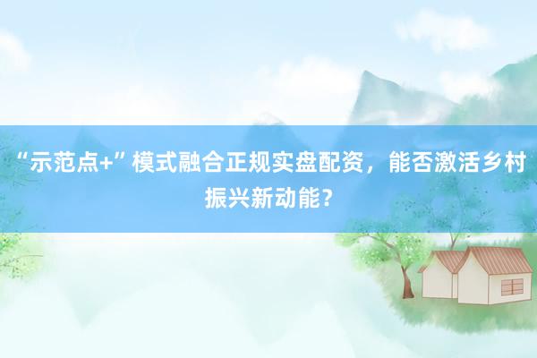 “示范点+”模式融合正规实盘配资，能否激活乡村振兴新动能？