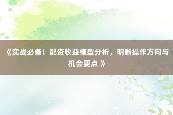 《实战必备！配资收益模型分析，明晰操作方向与机会要点 》