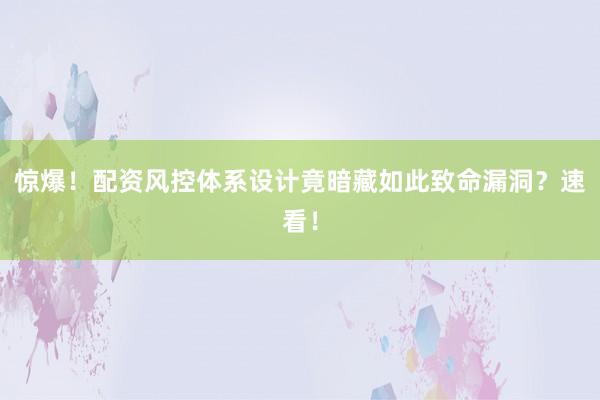 惊爆！配资风控体系设计竟暗藏如此致命漏洞？速看！