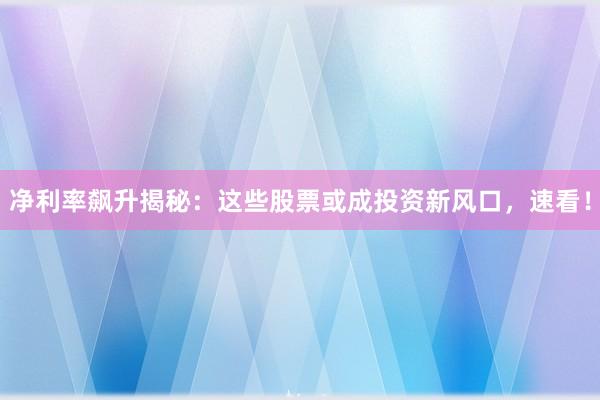净利率飙升揭秘：这些股票或成投资新风口，速看！