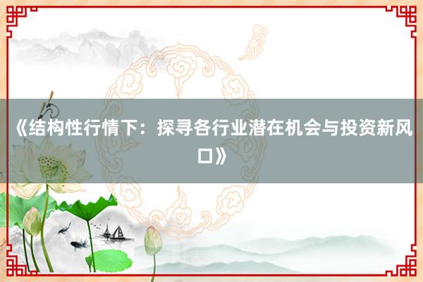 《结构性行情下：探寻各行业潜在机会与投资新风口》