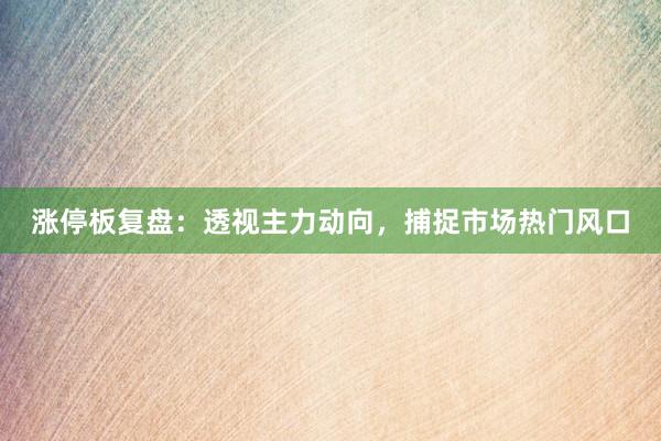 涨停板复盘：透视主力动向，捕捉市场热门风口