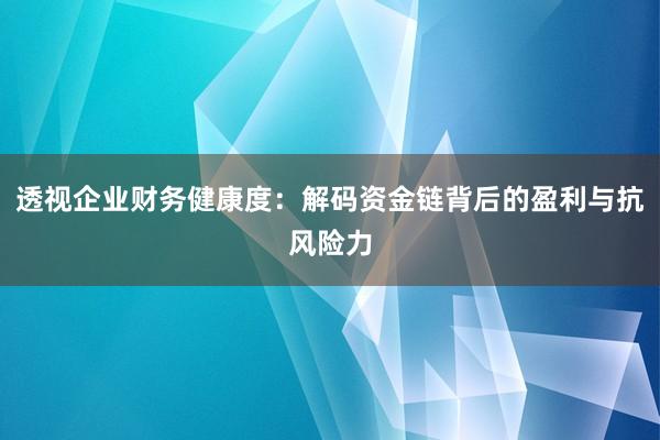 透视企业财务健康度：解码资金链背后的盈利与抗风险力