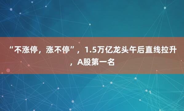 “不涨停，涨不停”，1.5万亿龙头午后直线拉升，A股第一名