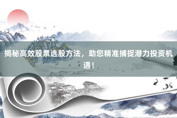 揭秘高效股票选股方法，助您精准捕捉潜力投资机遇！
