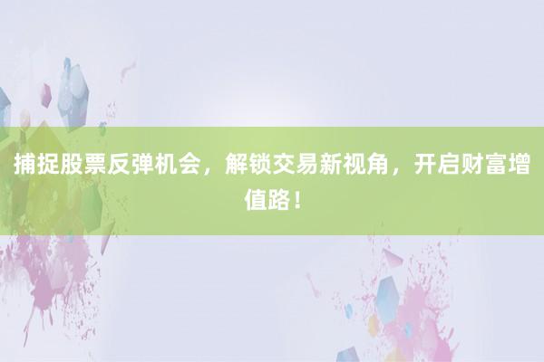 捕捉股票反弹机会，解锁交易新视角，开启财富增值路！