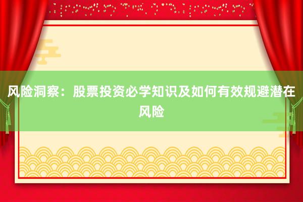 风险洞察：股票投资必学知识及如何有效规避潜在风险