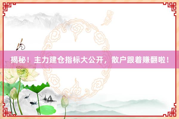 揭秘！主力建仓指标大公开，散户跟着赚翻啦！