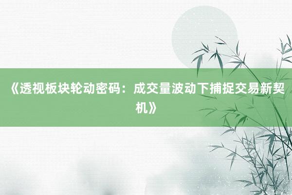 《透视板块轮动密码：成交量波动下捕捉交易新契机》
