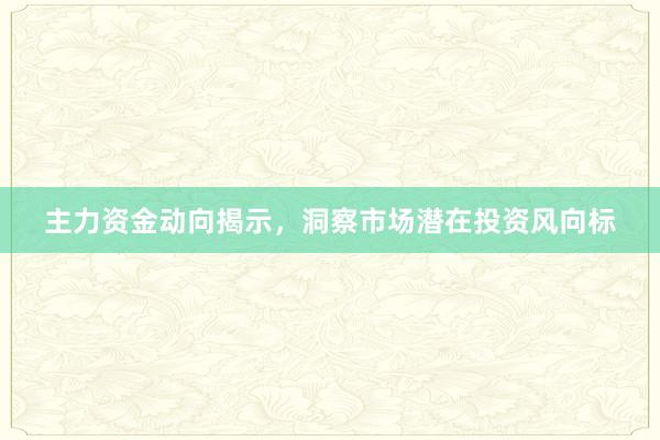 主力资金动向揭示，洞察市场潜在投资风向标