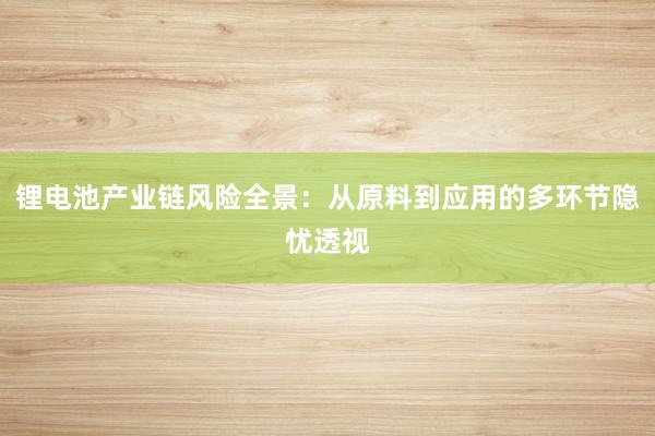 锂电池产业链风险全景：从原料到应用的多环节隐忧透视