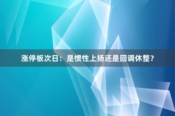 涨停板次日：是惯性上扬还是回调休整？