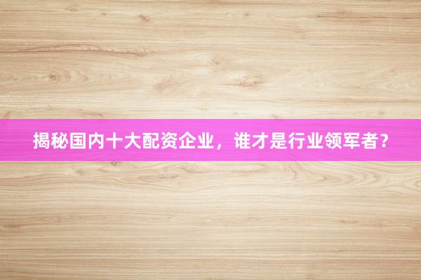 揭秘国内十大配资企业，谁才是行业领军者？