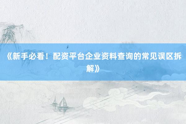 《新手必看！配资平台企业资料查询的常见误区拆解》