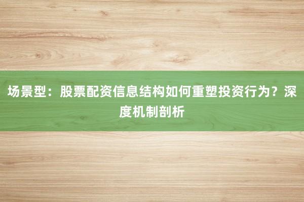 场景型：股票配资信息结构如何重塑投资行为？深度机制剖析