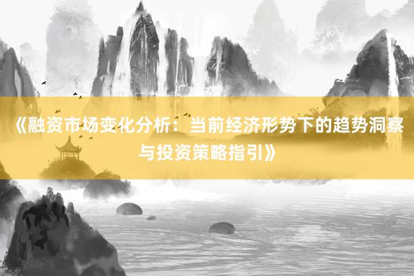 《融资市场变化分析：当前经济形势下的趋势洞察与投资策略指引》